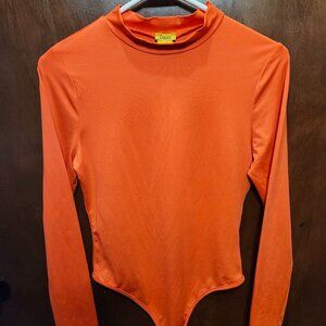 Daisy Turtleneck Fluoresce Orange Long Sleeve Bodysuit Sexy Classy Large